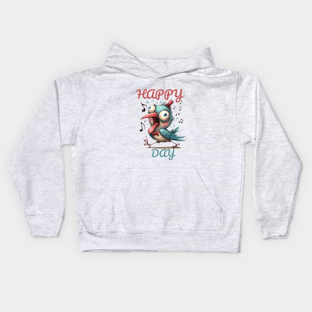 Funny Happy Bird Day Kids Hoodie by Relax and Carry On